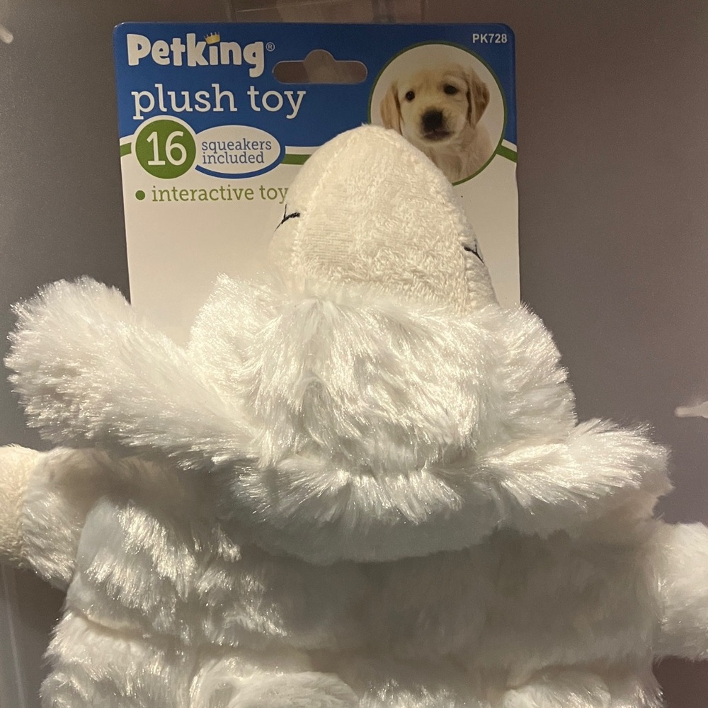 🆕 White Plush Dog Toy with16 squeakers interactive toy